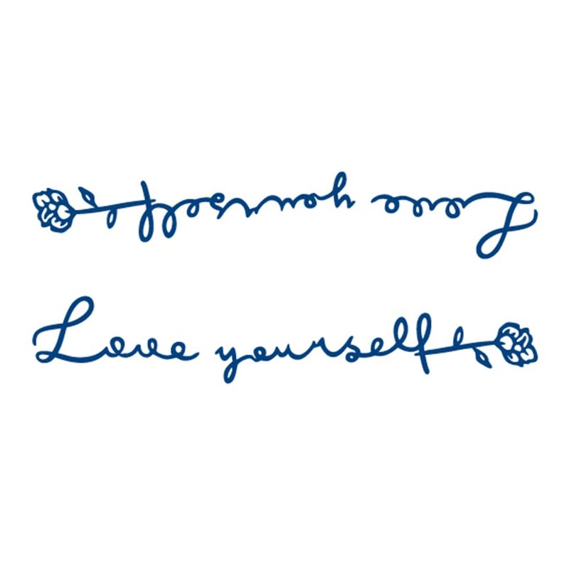 Oottati 2 Sheets Tiny Fake Semi Permanent Waterproof Temporary Tattoos Realistic Look, No Adhesive, No Reflection Adult Body Art Stickers English Inspirational Quotes Words Love Yourself