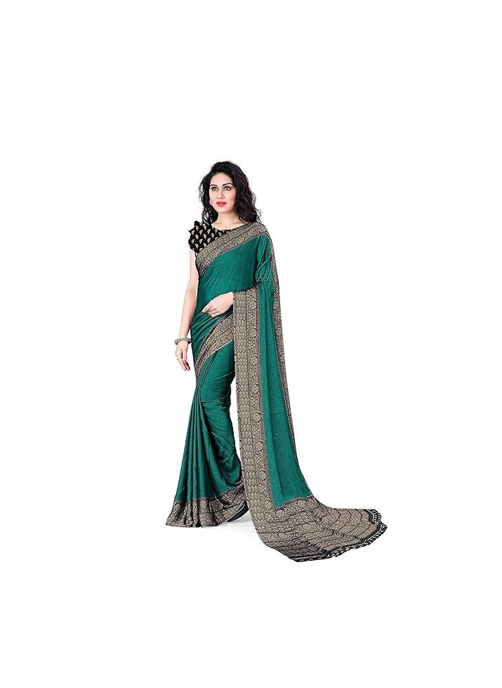 Accessorize Kingdom - Women's Plain Weave Chiffon Geometric Printed Saree with Blouse Piece - Image 1