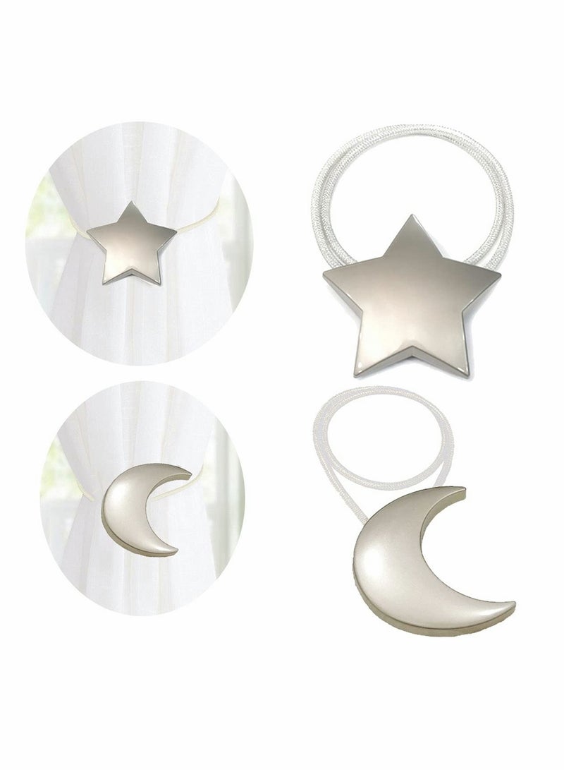 Excefore Magnetic Curtain Tiebacks Curtain Clips Rope Holdbacks Moon and Star Shape Window Curtain Tie Backs for Home Office art Decorative Drapes 1 Pair - Image 1