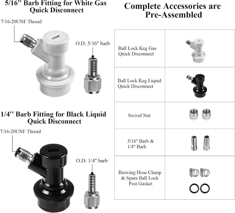 Dbgogo مجموعة توصيل سريع من نوع Ball Lock لبراميل Corny Keg، أجزاء برميل Cornelius للتخمير المنزلي، تركيبات Ball Lock للبراميل مع صواميل دوارة من الفولاذ المقاوم للصدأ مقاس 5/16 بوصة للغاز و1/4 بوصة للبيرة، ومشابك خرطوم لتوصيل عمود البرميل. - Image 2