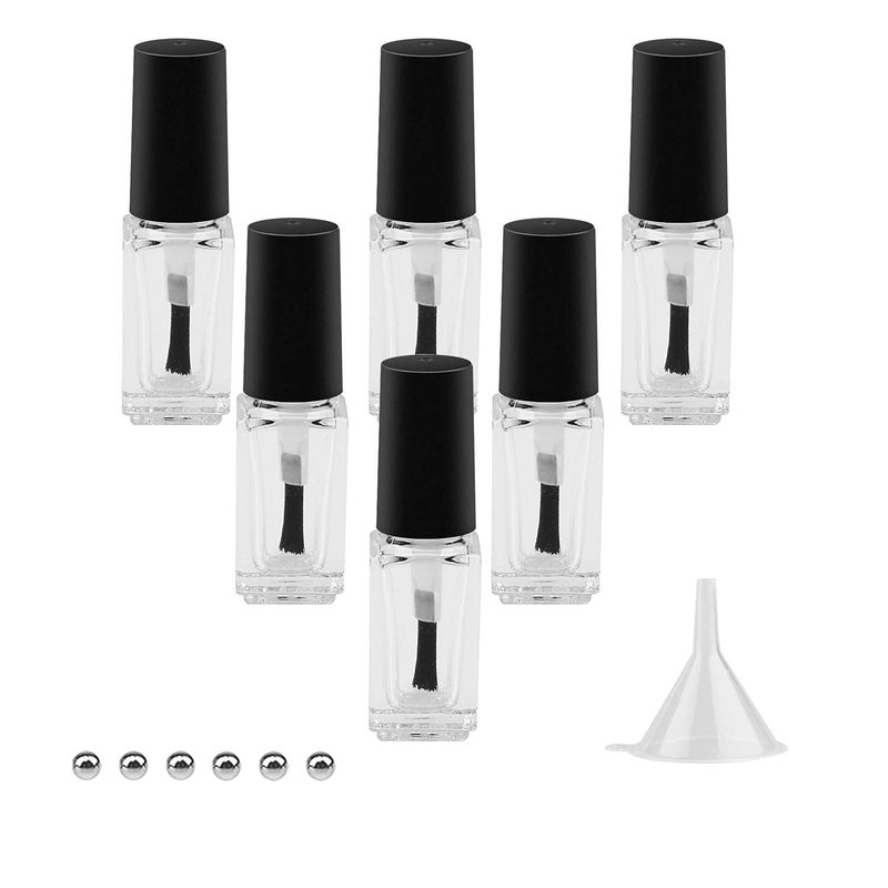 GTHER 6PCS 5ML Empty Nail Polish Glass Bottles with Brush Cap Funnel Mixing Balls for Nail Art