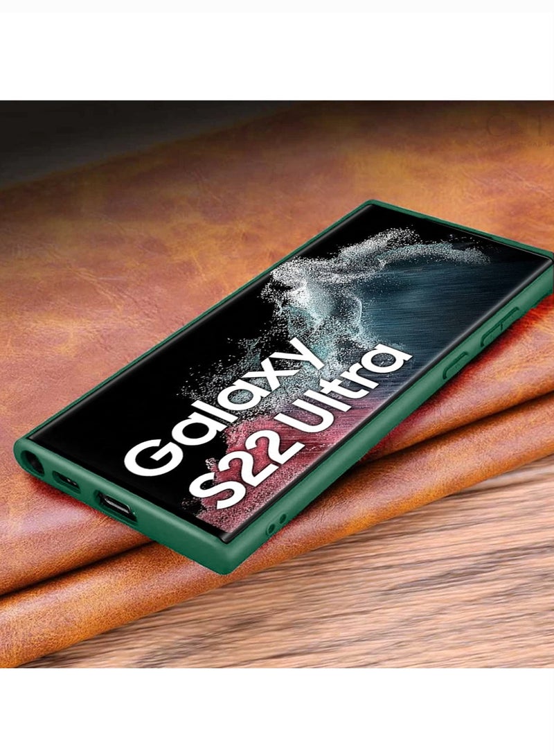 Liquid Silicone With Raised Camera Lips Card Holder Case Cover For Samsung Galaxy S22 Ultra 5G 2022 Dark Green