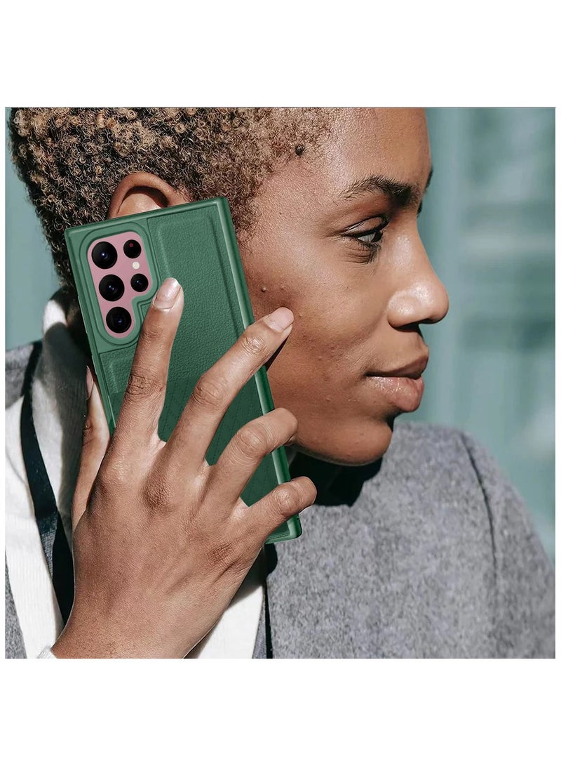 Liquid Silicone With Raised Camera Lips Card Holder Case Cover For Samsung Galaxy S22 Ultra 5G 2022 Dark Green