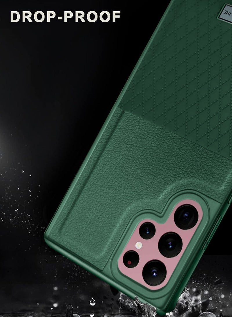 Liquid Silicone With Raised Camera Lips Card Holder Case Cover For Samsung Galaxy S22 Ultra 5G 2022 Dark Green