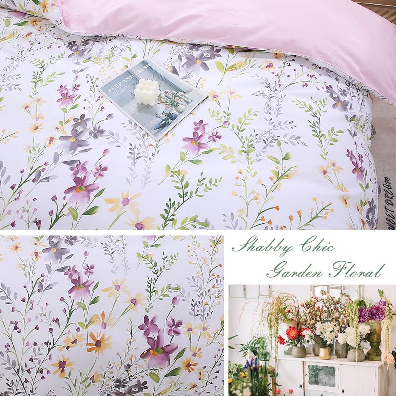 URBONUR Floral Duvet Cover Set King Size 3-Pieces Egyptian Cotton Percale Weave Bedding Set Garden Chic Flowers Comforter Cover, Soft Breathable Durable Bedding with Button Closure - Image 5