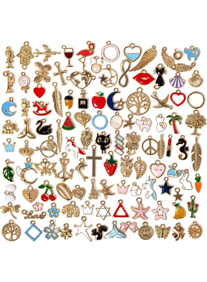 Reaeon 110Pcs Bracelet Charms, Assorted Jewelry Making Charms, Gold Plated Enamel Charms Pendants For Necklace Bracelet Jewelry Making - Image 1