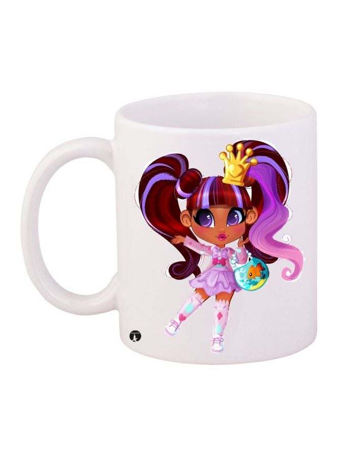 RYN Cartoon Girl Printed Coffee Mug White/Pink/Yellow 11ounce