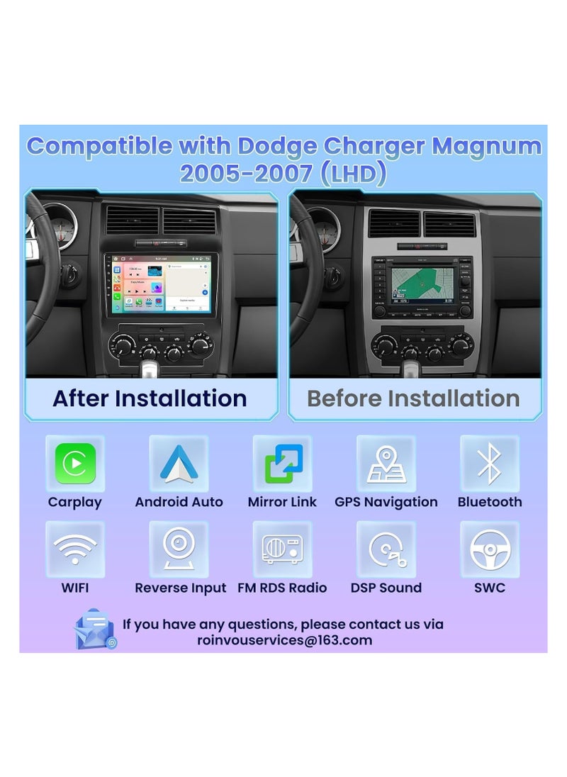 SHEZA STAR - Android Car Stereo for Dodge Charger 2005 2006 2007 4GB RAM 32GB ROM Support Carplay, Mirror Link Wi-Fi BT, Radio GPS Navigation, 9 Inch IPS Touch Screen with AHD Camera Included - Image 1