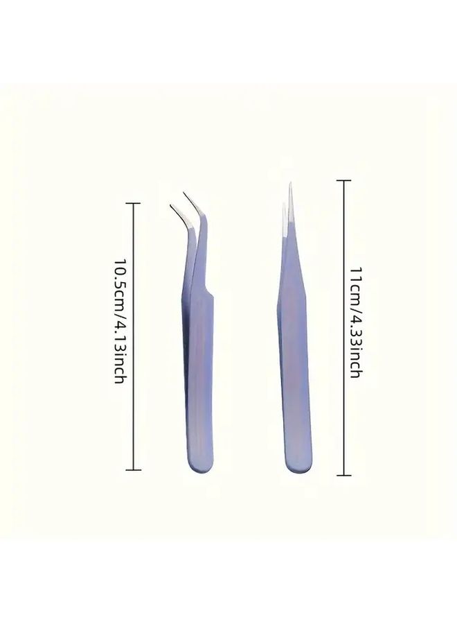 Pink Stainless Steel Tweezers 2 Pack Straight And Curved Head Precision Tools - Image 3