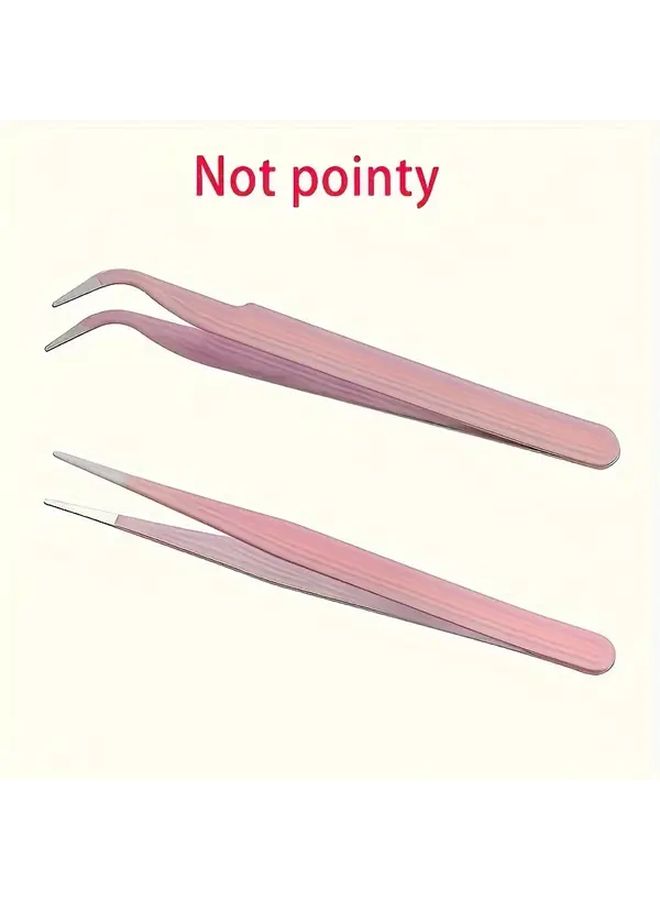 Pink Stainless Steel Tweezers 2 Pack Straight And Curved Head Precision Tools - Image 5