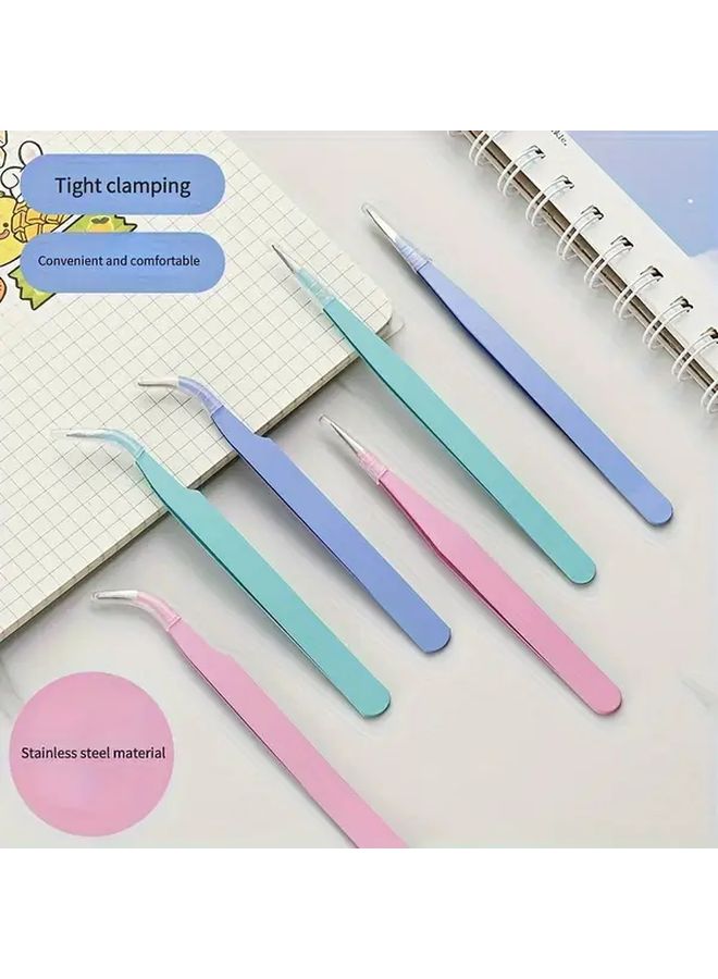 Pink Stainless Steel Tweezers 2 Pack Straight And Curved Head Precision Tools - Image 1
