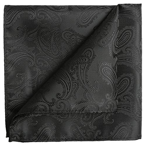KissTies Mens Black Tie Set: Paisley Necktie + Pocket Square - Image 5