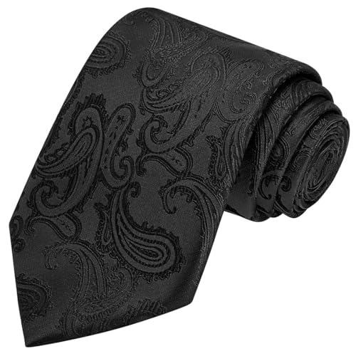KissTies Mens Black Tie Set: Paisley Necktie + Pocket Square - Image 2