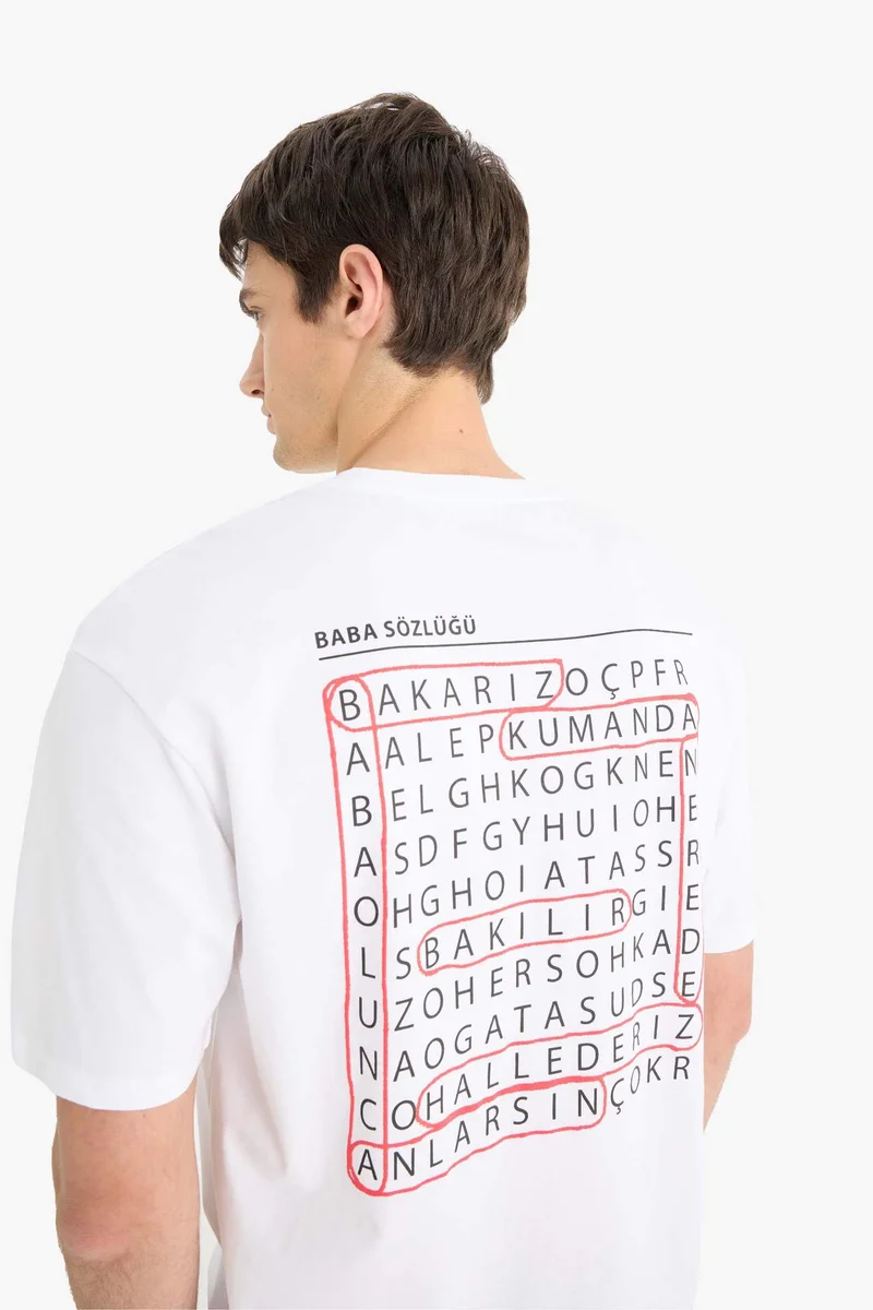 ديفاكتو Boxy Fit Crew Neck Back Printed Cotton T-Shirt