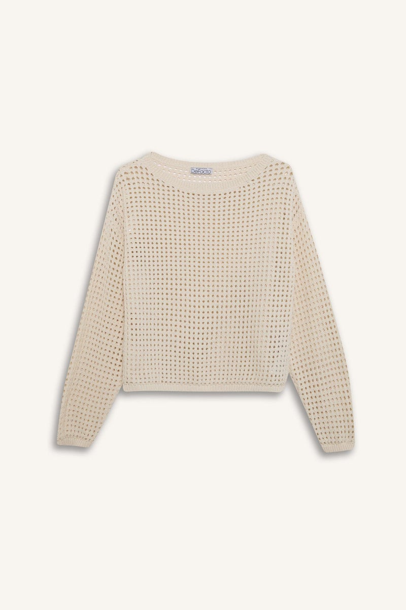 DeFacto Woman Regular Fit Crew Neck Crochet Knitwear Pullover - Image 5