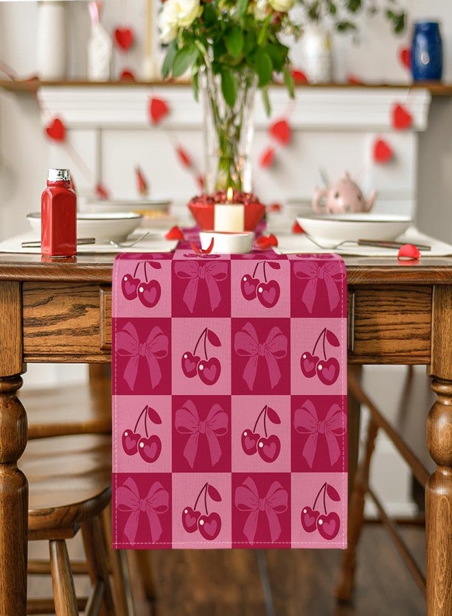 Artoid Mode Cherry Bowknot 210 GSM Valentine's Table Runner, Anniversary Kitchen Dining Table Decoration for Home Party Decor 13x120 Inch - Image 2