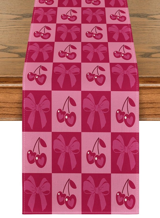 Artoid Mode Cherry Bowknot 210 GSM Valentine's Table Runner, Anniversary Kitchen Dining Table Decoration for Home Party Decor 13x120 Inch - Image 1
