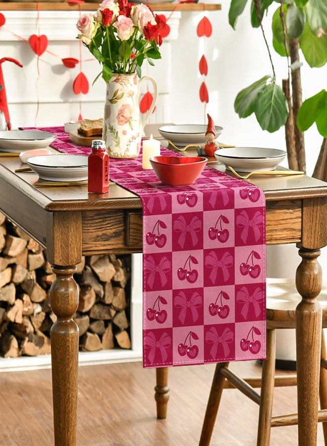 Artoid Mode Cherry Bowknot 210 GSM Valentine's Table Runner, Anniversary Kitchen Dining Table Decoration for Home Party Decor 13x120 Inch - Image 3