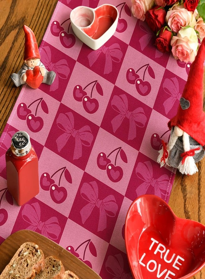 Artoid Mode Cherry Bowknot 210 GSM Valentine's Table Runner, Anniversary Kitchen Dining Table Decoration for Home Party Decor 13x120 Inch - Image 4