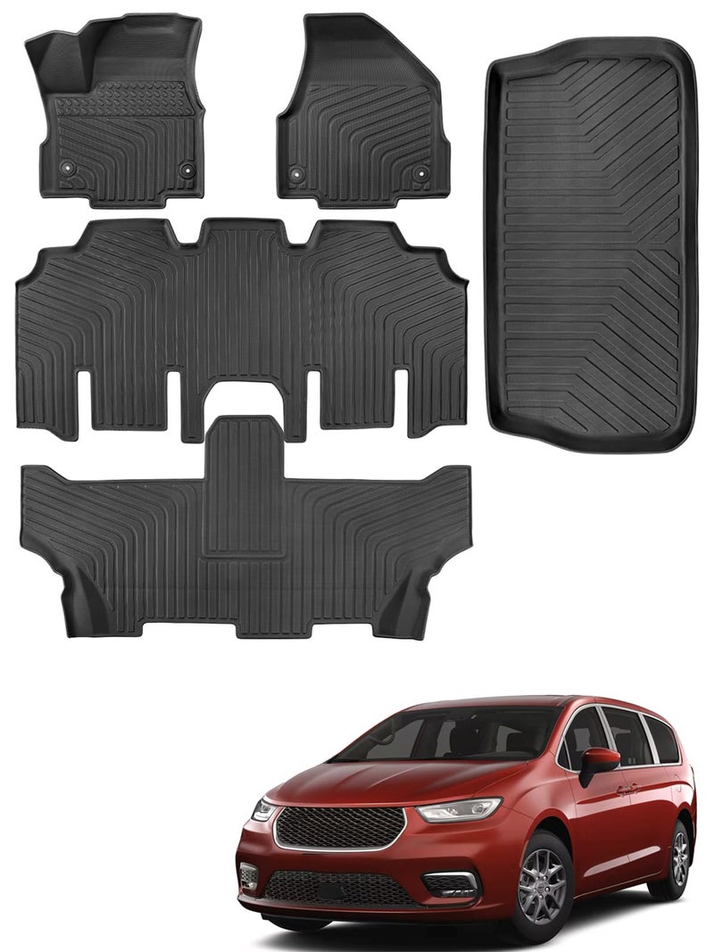 CarQiWireless for Chrysler Pacifica 2017-2025 2026 7/8 Passenger (No Hybrid) Floor Mats Cargo Liner Carpet All Weather TPE Mat for Voyager 2020-2026, for Pacifica/Voyager 2018 2019 2021 2022 2023 2024 Accessories - Image 1