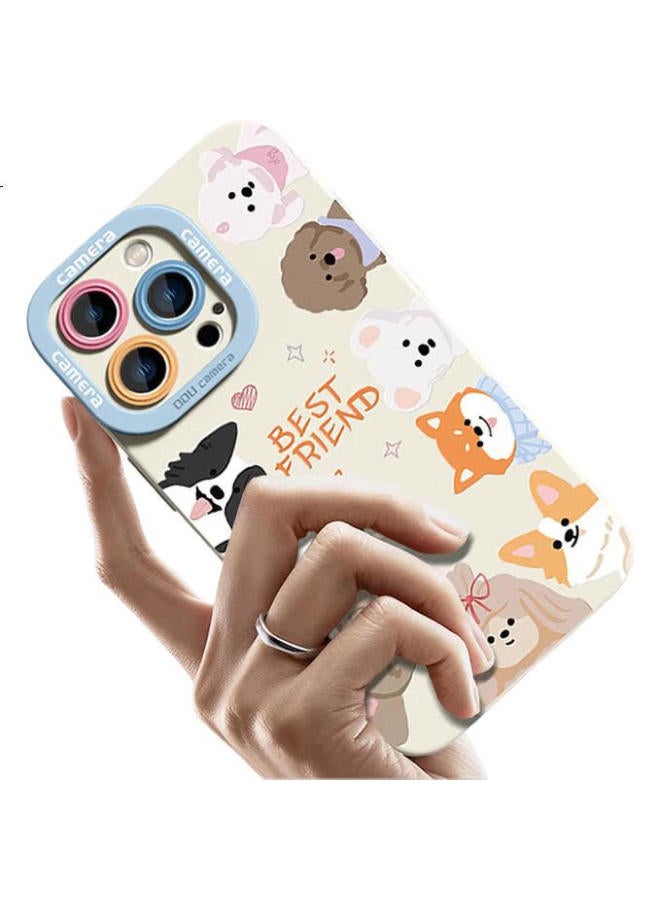 Xp Suitable For Iphone 16 Pro Phone Case, Full Lens Protection, Apple 16 Pro Silicone Cute Cartoon, High-End Feel, Shockproof With Lanyard, Protective Cover - Antique White Dog Family - Image 3