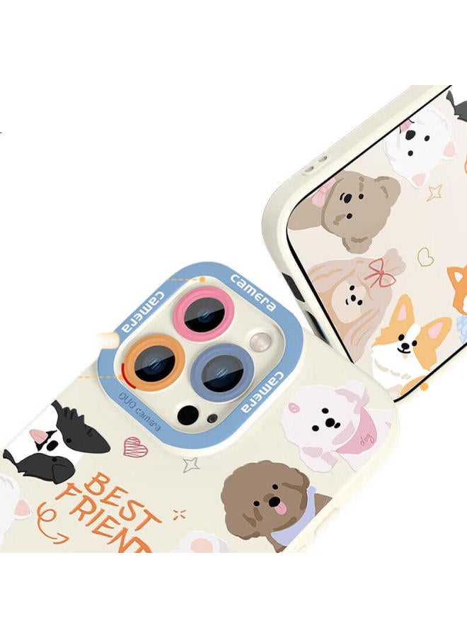 Xp Suitable For Iphone 16 Pro Phone Case, Full Lens Protection, Apple 16 Pro Silicone Cute Cartoon, High-End Feel, Shockproof With Lanyard, Protective Cover - Antique White Dog Family - Image 2