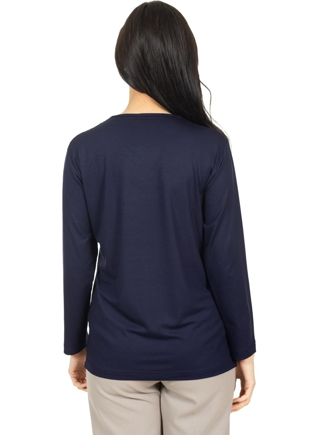 Mutlu City - Women Middle Age and Above New Model V Neck Stone Embroidered Mother's Combed Cotton Blouse 30560 - Image 1