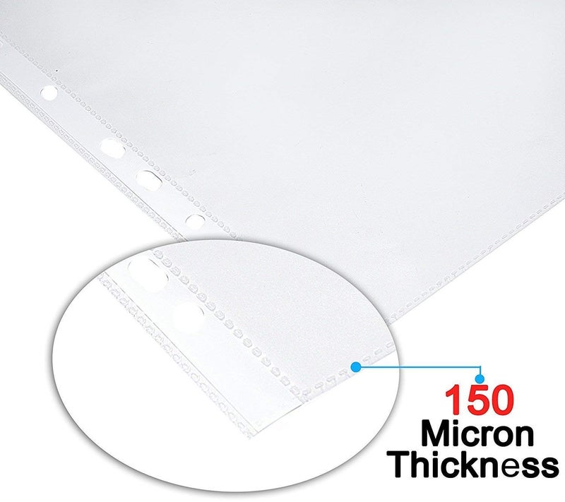 TULMAN A4 Size Transparent Document Sleeves, 100 Pcs, Heavy Duty Clear Sheet Protectors, 150 Microns, Plastic Leaf, Waterproof, 11-Hole Punched for Ring Binders & Files, Office & School Use - Image 4