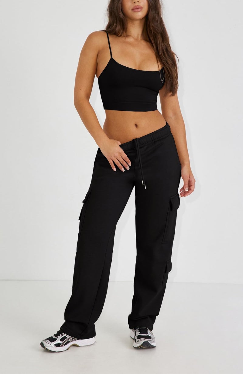 Waitfairy Wide Leg Sweatpants Women Cargo Pants Fleeece High Waisted Baggy Sweatpants for Women Casual Pants with 8 Pockets Black XL - Image 2