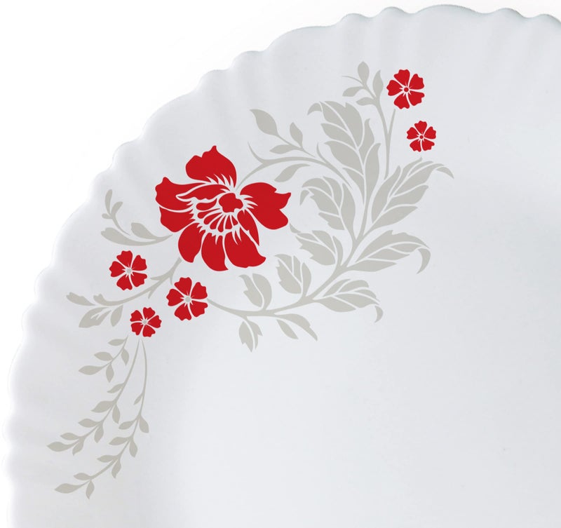 Cello Opalware Dazzle Series Scarlet Bliss Dinner Set - 18 Units Serving for 6 | Bone Ash-Free | Lightweight, Elegant White Plastes & Bowls Set |Opal Glass Crockery Set For Daily Use Dinning & Gifting - Image 5