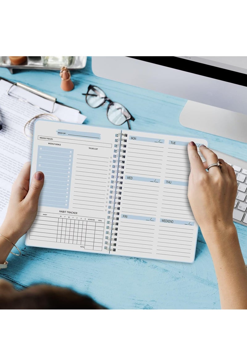 A5 Undated Weekly Planner with Blue Fountain Pen - Goal Tracker, To-Do List & Habit Journal, 5.7 x 8.0 inches, Spiral Bound - Image 2