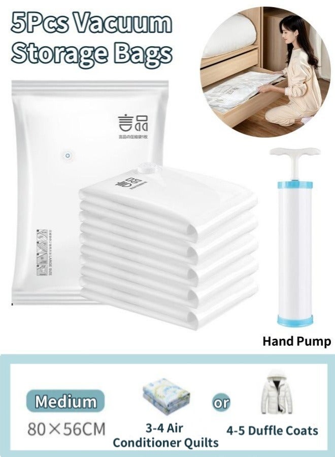 5Pcs Vacuum Storage Bags, 80 x 56cm Space Saver Bags Reusable Vacuum Seal Bags Vacuum Sealed Compression Bags with Hand Pump,Valve, Zip Sealed, for Clothes, Mattress, Blanket, Duvets, Pillows, Comforters, Quilt, Travel - Image 1