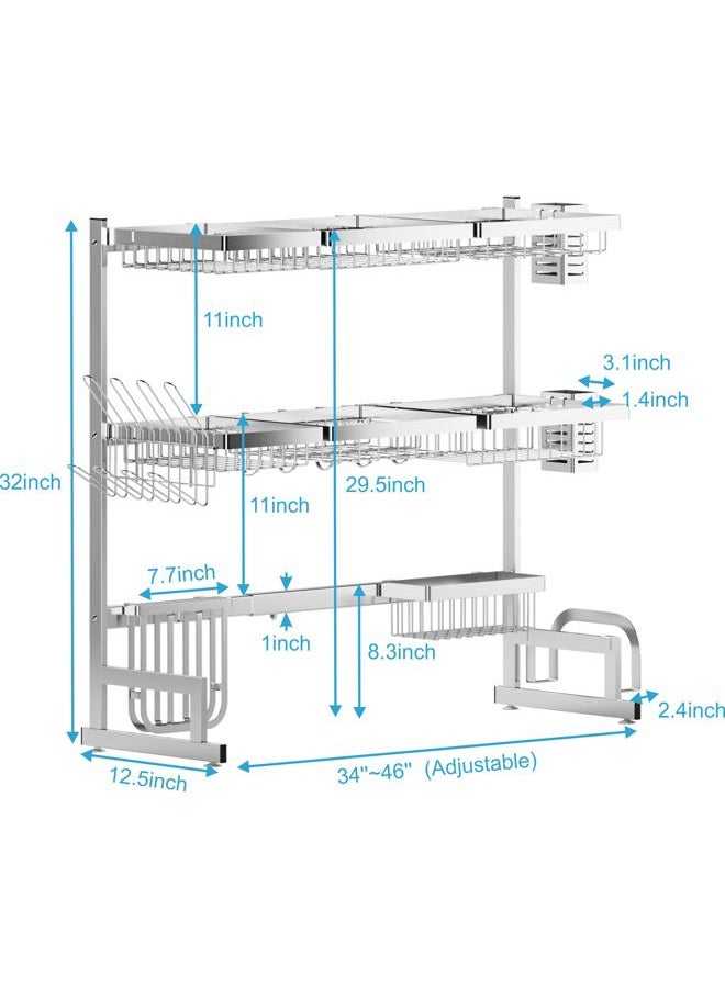 Pusdon Adjustable Over Sink Dish Drying Rack 3 Tier, 2 Cutlery Holders Drainer Shelf for Kitchen Storage Counter Organizer Stainless Steel Space Save Shelf (Sink Size 33-44inch, Black or Silver) - Image 3