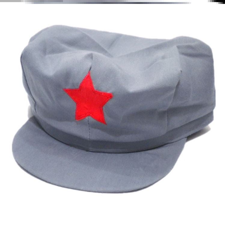 Vintage Red Army Cap with Star for Kids Gray octagonal hat 