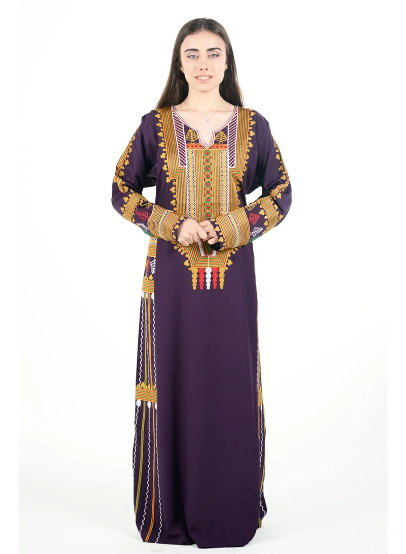 البنت الشرقية جلابية نسائية مطرزة مع حزام على الخصر