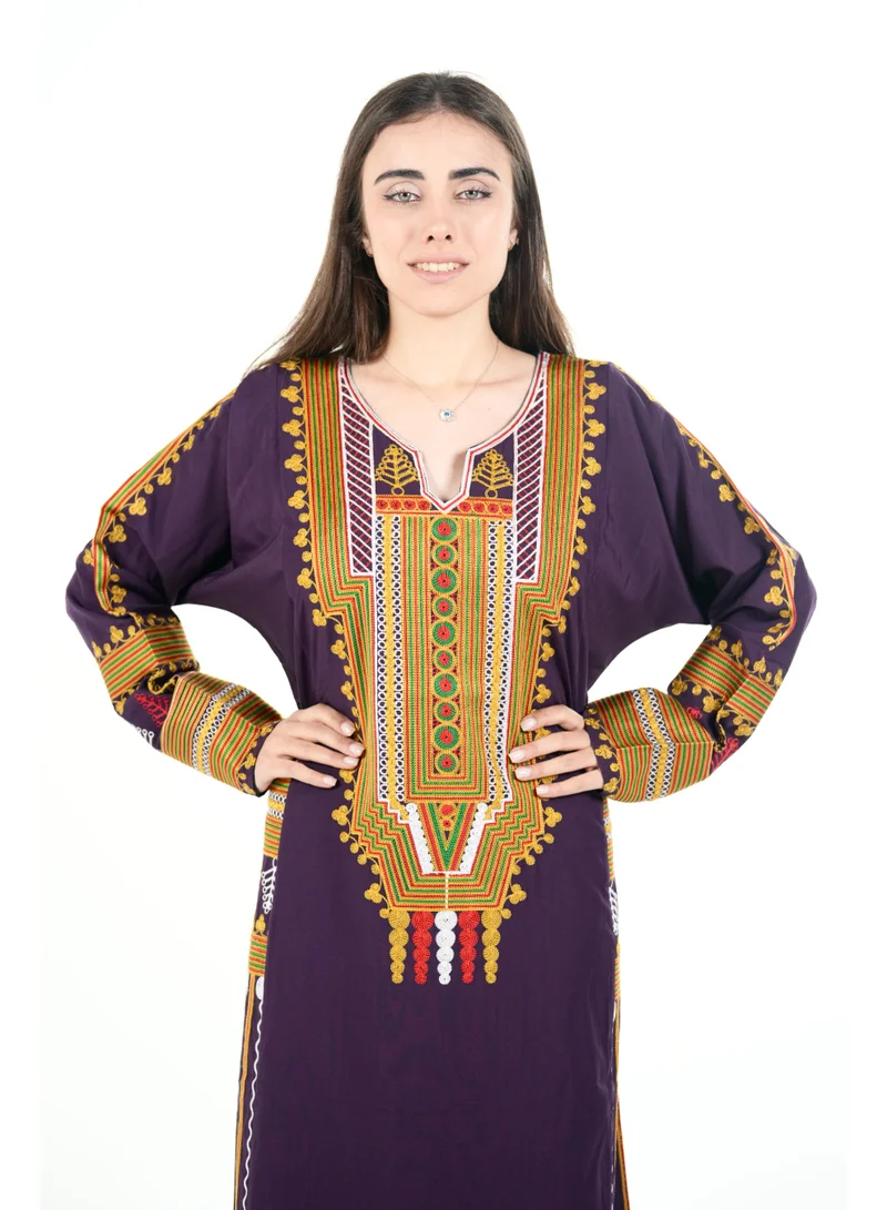 AL BENT AL SHARQIEH Purple printed round neck jalabiya dress for Women | Best Price UAE