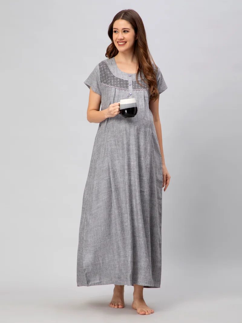 أوروبا الوسطى والشرقية 18 قميص نوم نسائي قطن رايون للحوامل والرضاعة بتصميم - مع سحاب مخفي رمادي داكن