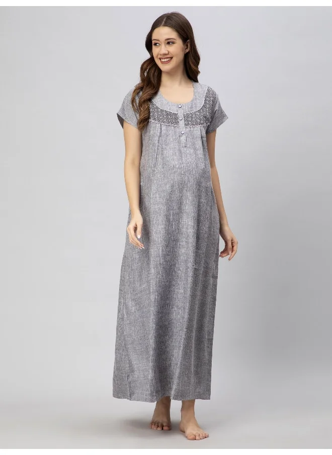 CEE 18 Women Cotton Rayon A-Line Maternity Wear Feeding Long Nursing Nighty Night Gown with Concealed Zipper(Dusty Grey)