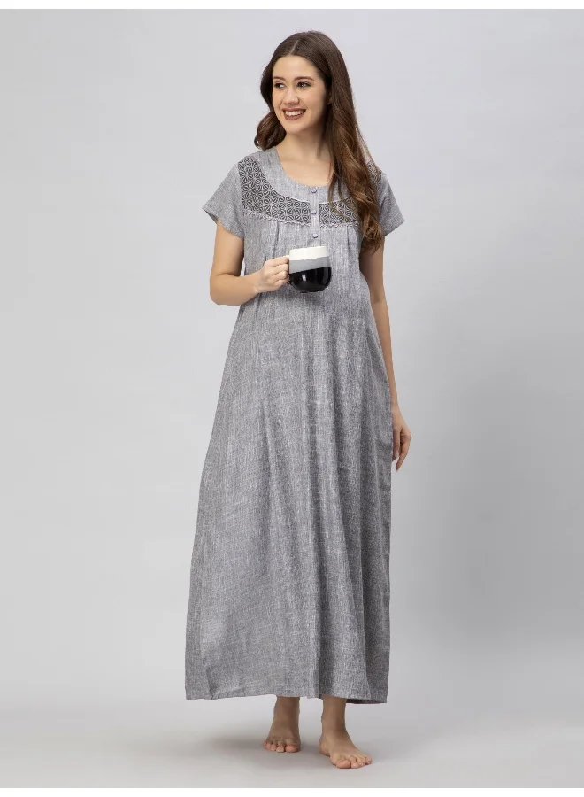 سي اي اي  18 قميص نوم نسائي قطن رايون للحوامل والرضاعة بتصميم - مع سحاب مخفي رمادي داكن