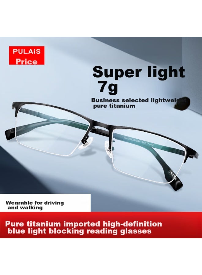 Pulais Reading Gl For Men, Pure Titanium, Imported, Anti-blue Light, Auto-focus, Reading Gl 19897a, Bifocal, 100 Degrees - Image 1