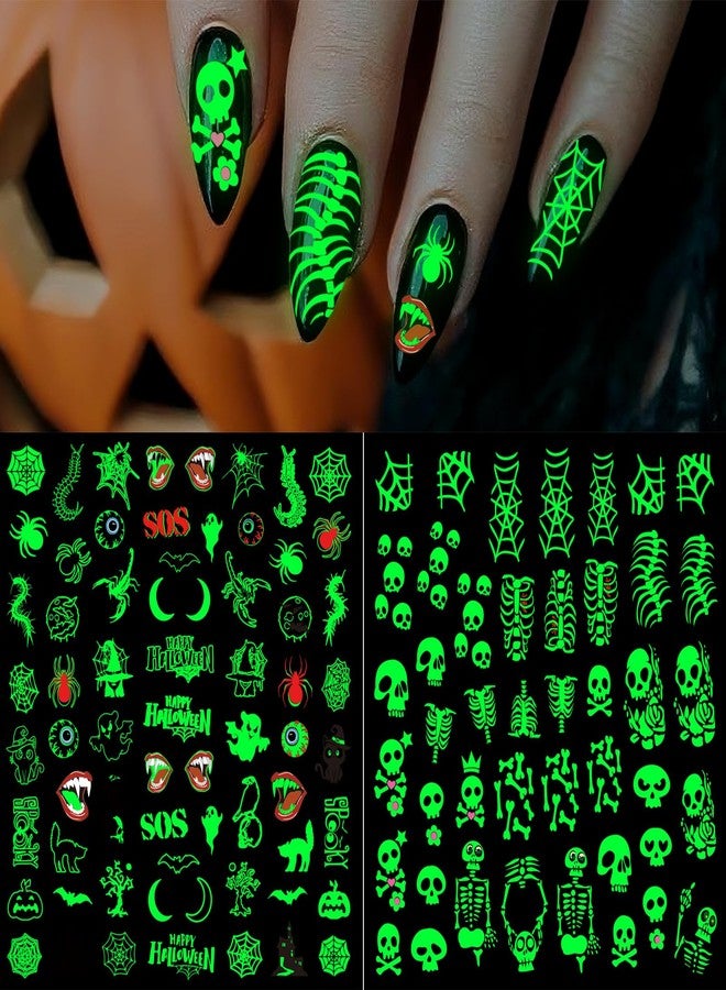 atydkug Glow Halloween Nail Art Stickers, Luminous Nail Sticker Decals for Girl Women, Scary Skull Bat Pumpkin Ghost Cat Words Nail Stickers for Nail Art Kids Party Gifts Decoration Self-Adhesive, 9 Sheets - Image 4