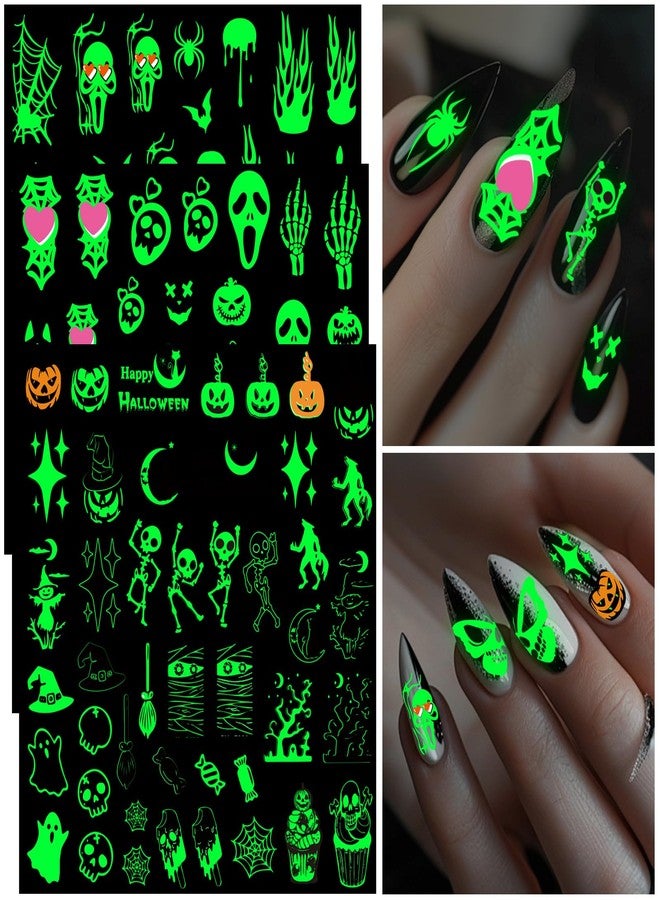 atydkug Glow Halloween Nail Art Stickers, Luminous Nail Sticker Decals for Girl Women, Scary Skull Bat Pumpkin Ghost Cat Words Nail Stickers for Nail Art Kids Party Gifts Decoration Self-Adhesive, 9 Sheets - Image 3