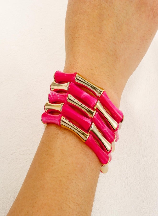 Badu Gold Tube Bangle Bracelets for Women Stackable Bamboo Chunky Acrylic Beads Stretch Friendship Summer Beach Bracelet Jewelry - Image 3