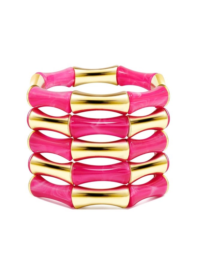 Badu Gold Tube Bangle Bracelets for Women Stackable Bamboo Chunky Acrylic Beads Stretch Friendship Summer Beach Bracelet Jewelry - Image 1