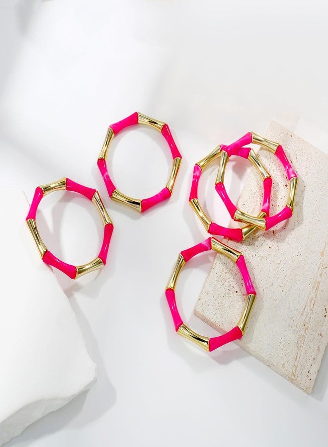 Badu Gold Tube Bangle Bracelets for Women Stackable Bamboo Chunky Acrylic Beads Stretch Friendship Summer Beach Bracelet Jewelry - Image 4