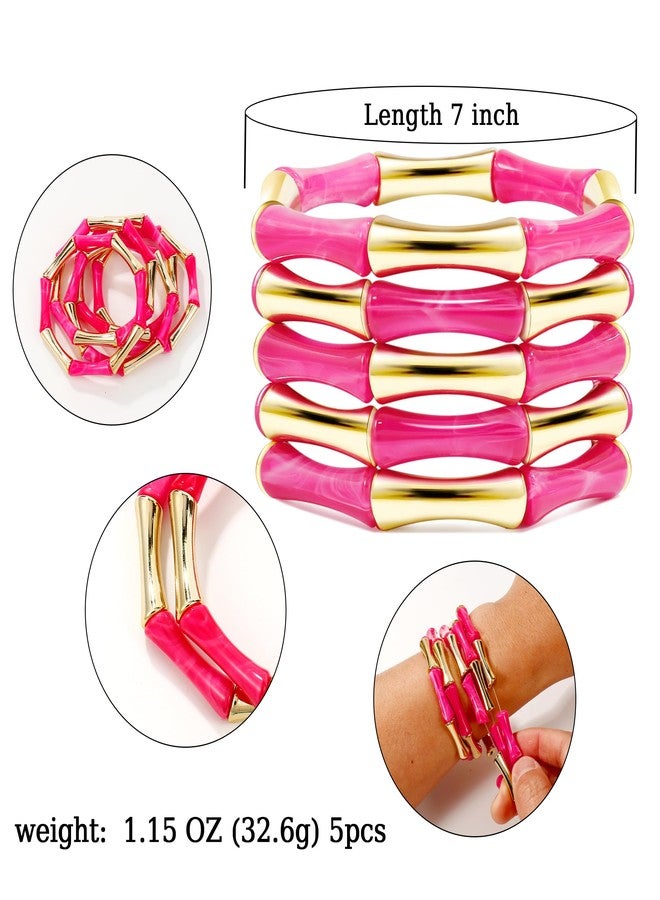 Badu Gold Tube Bangle Bracelets for Women Stackable Bamboo Chunky Acrylic Beads Stretch Friendship Summer Beach Bracelet Jewelry - Image 2