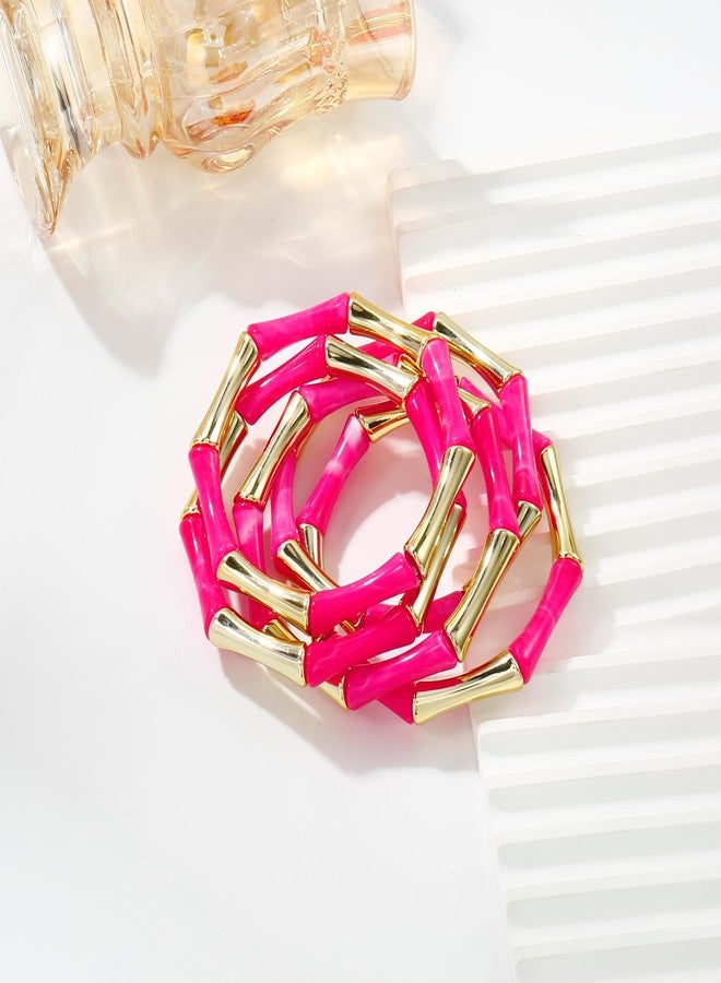 Badu Gold Tube Bangle Bracelets for Women Stackable Bamboo Chunky Acrylic Beads Stretch Friendship Summer Beach Bracelet Jewelry - Image 5