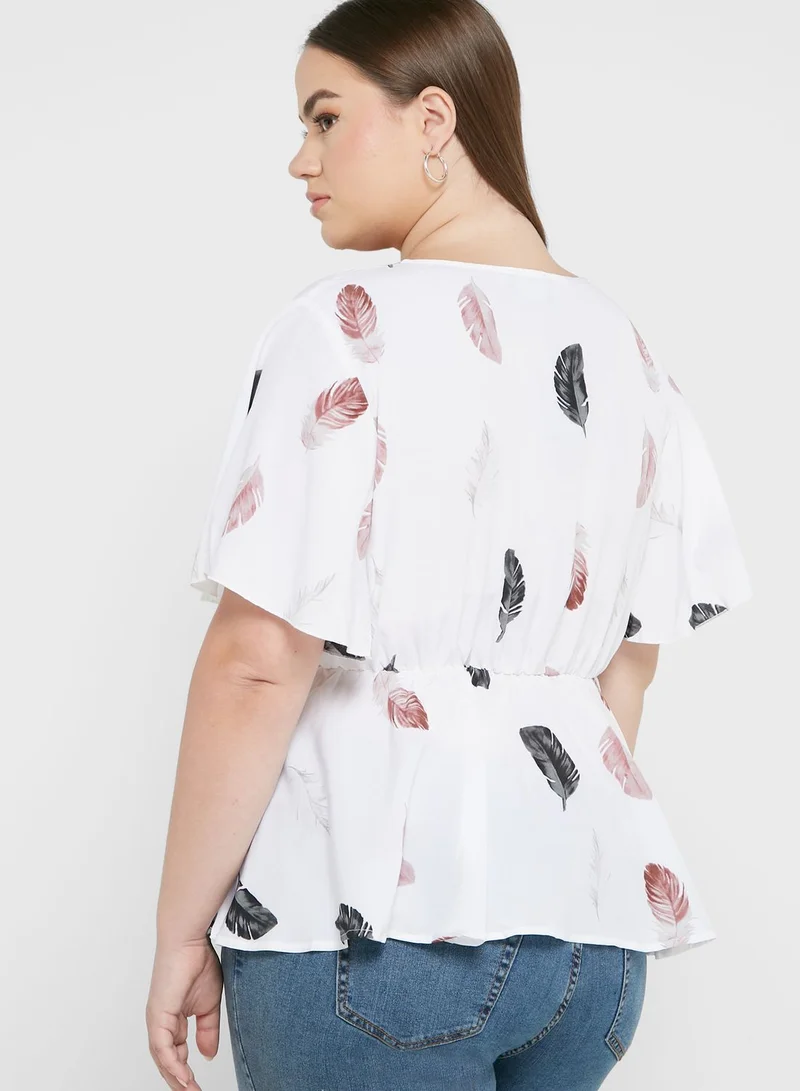 Ginger Plus Printed Tie Waist Blouse