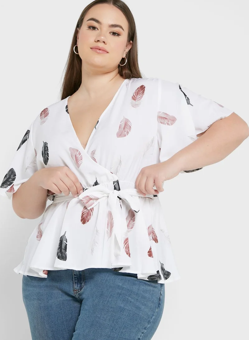Ginger Plus Printed Tie Waist Blouse