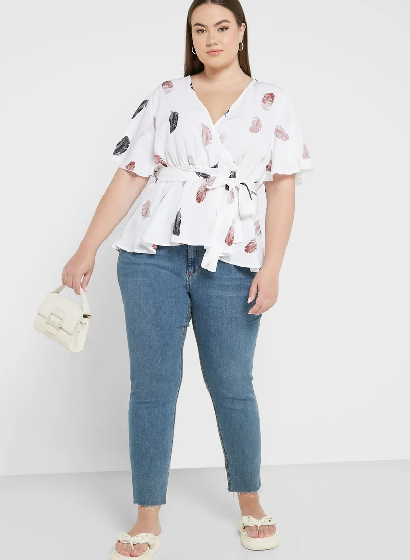 Ginger Plus Printed Tie Waist Blouse
